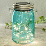 Подвесной солнечный светильник Банка Solar Fairy 14 см, 10 теплых белых LED ламп, голубой, IP44