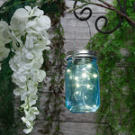 Подвесной солнечный светильник Банка Solar Fairy 14 см, 10 теплых белых LED ламп, голубой, IP44