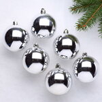 Набор пластиковых глянцевых шаров 8 см серебро, 6 шт, 2 сорт