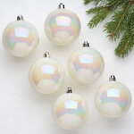 Набор пластиковых глянцевых шаров 8 см белый перламутр, 6 шт