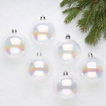 Набор пластиковых шаров Прозрачный Перламутр 8 см, 6 шт