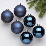 Набор пластиковых шаров Синий Бархат 8 см, 6 шт, mix
