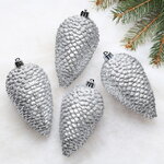 Елочная игрушка Шишка заснеженная 12*7 см серебряная, 4 шт, пластик