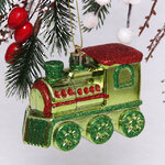 Елочная игрушка Паровозик - Сказочное Путешествие 10 см, зеленая, подвеска