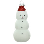 Стеклянная елочная игрушка Снеговик в шапочке 12 см красный, подвеска