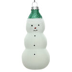 Стеклянная елочная игрушка Снеговик в шапочке 12 см зеленый, подвеска