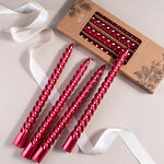 Витые свечи Luton 25 см красный металлик, 4 шт