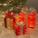 Светящиеся подарки под елку Barrois Red 17-28 см, 3 шт, 90 теплых белых LED, таймер, на батарейках