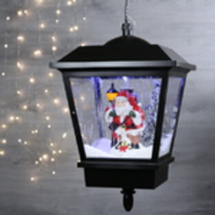 Новогодний подвесной фонарь с эффектом снегопада - Cнежный Санта 28 см