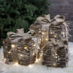 Светящиеся подарки под елку Сюрприз Фабио 17-30 см, 3 шт, теплые белые LED лампы, на батарейках, IP20