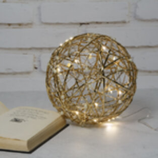 Подвесной светильник Шар Эмилио - Golden Gloss 20 см, 30 теплых белых LED ламп, на батарейках, IP20