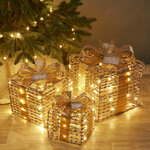 Светящиеся подарки под елку Woodybrook - Champagne Scroll 17-30 см, 3 шт, теплые белые LED лампы, таймер, на батарейках, IP20