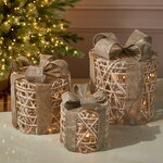 Светящиеся подарки Grigio Presento 17-30 см, 3 шт, 45 теплых белых LED ламп, на батарейках, таймер, IP20