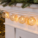 Светодиодная гирлянда на батарейках Шарики Gold Carmone 1.65 м, 10 теплых белых LED ламп, прозрачный ПВХ, IP20