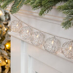 Светодиодная гирлянда на батарейках Шарики Silver Carmone 1.65 м, 10 теплых белых LED ламп, прозрачный ПВХ, IP20