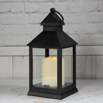 Светильник-фонарь Готика со светодиодной свечой 24 см черный, на батарейках