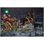 Светодиодная картина с музыкой Санта на волшебных санях 60*40 см с оптоволоконной и LED подсветкой, на батарейках