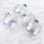 Набор стеклянных шаров 10 см прозрачный перламутр, 4 шт