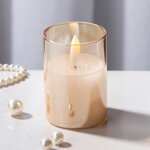 Светодиодная свеча с имитацией пламени Матфен 7 см янтарная, стекло, на батарейках, таймер