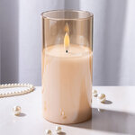 Светодиодная свеча с имитацией пламени Матфен 15 см янтарная, стекло, на батарейках, таймер