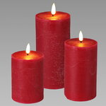 Набор светодиодных восковых свечей Rustic 10-15 см красный, мерцающее пламя, 3 шт, на батарейках, таймер
