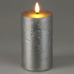 Светодиодная восковая свеча Rustic 15 см серебряная, мерцающее пламя, на батарейках, таймер