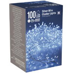 Светодиодная гирлянда на батарейках Капельки Фейерверк 1 м, 100 холодных белых мини LED ламп, серебряная проволока, IP20