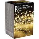 Светодиодная гирлянда на батарейках Капельки Фейерверк 1 м, 100 теплых белых мини LED ламп, черная проволока, IP20