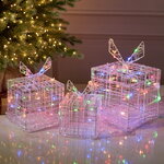 Светящиеся Волшебные Подарки под елку 10-20 см, 3 шт, 90 разноцветных мини LED ламп