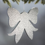 Украшение для уличной елки Бантик Ажурный с блестками 30 см серебряный, пеноплекс