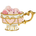 Елочная игрушка Чашка с пирожными Макарони 13 см белая с розовым, подвеска