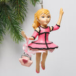 Елочная игрушка Маленькая Леди Мирель в ярко-розовом платье 13 см, подвеска