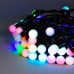 Светодиодная гирлянда Мультишарики 23 мм 100 RGB LED ламп 10 м, черный КАУЧУК, соединяемая, IP44