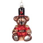 Стеклянная елочная игрушка Медвежонок Гвардеец 15 см