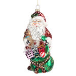 Стеклянная елочная игрушка Санта с мешком подарков 18 см