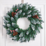 Венок Новогодний-14 с шишками и ягодами, 40 см, заснеженный, ПВХ