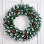 Венок Новогодний-15 с шишками и ягодами, 60 см, заснеженный, ПВХ