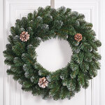 Венок Императорский Заснеженный 45 см с шишками, ПВХ