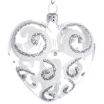 Стеклянная елочная игрушка Сердечко Кокетка 6.5 см серебряное, подвеска