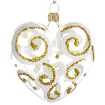Стеклянная елочная игрушка Сердечко Кокетка 6.5 см золотое, подвеска