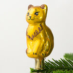 Стеклянная елочная игрушка Кот Шалунишка 6 см золотой, клипса