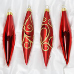 Набор елочных игрушек Сосульки Восторг 13 см красные, 4 шт, стекло, подвеска