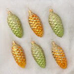 Набор стеклянных елочных игрушек Шишки Декоративные 10 см золотой с зеленым, 6 шт