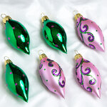 Набор елочных игрушек Сосульки Омега фиолетовые с зелеными 10 см, 6 шт, стекло