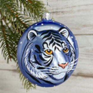 Елочное украшение-медальон Тигр - Достопочтенный Корнелиус 8 см голубой, стекло, подвеска