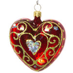 Стеклянная елочная игрушка Сердечко Ажурное 6.5 см красное, подвеска