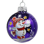 Стеклянный елочный шар Снеговичок 6 см, фиолетовый