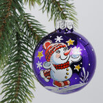 Стеклянный елочный шар Снеговичок 6 см, фиолетовый