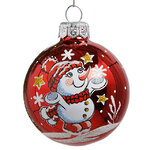 Стеклянный елочный шар Снеговичок 6 см, красный