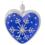Стеклянная елочная игрушка Сердечко Снежинка 6.5 см, подвеска